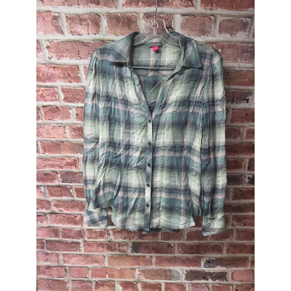 Women's VINCE CAMUTO Plaid Rayon Button Down Blouse Size Small